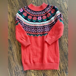 Hanna Andersson Red Pink Fair Isle Flower Sweater Dress - Kids Girls Size 120